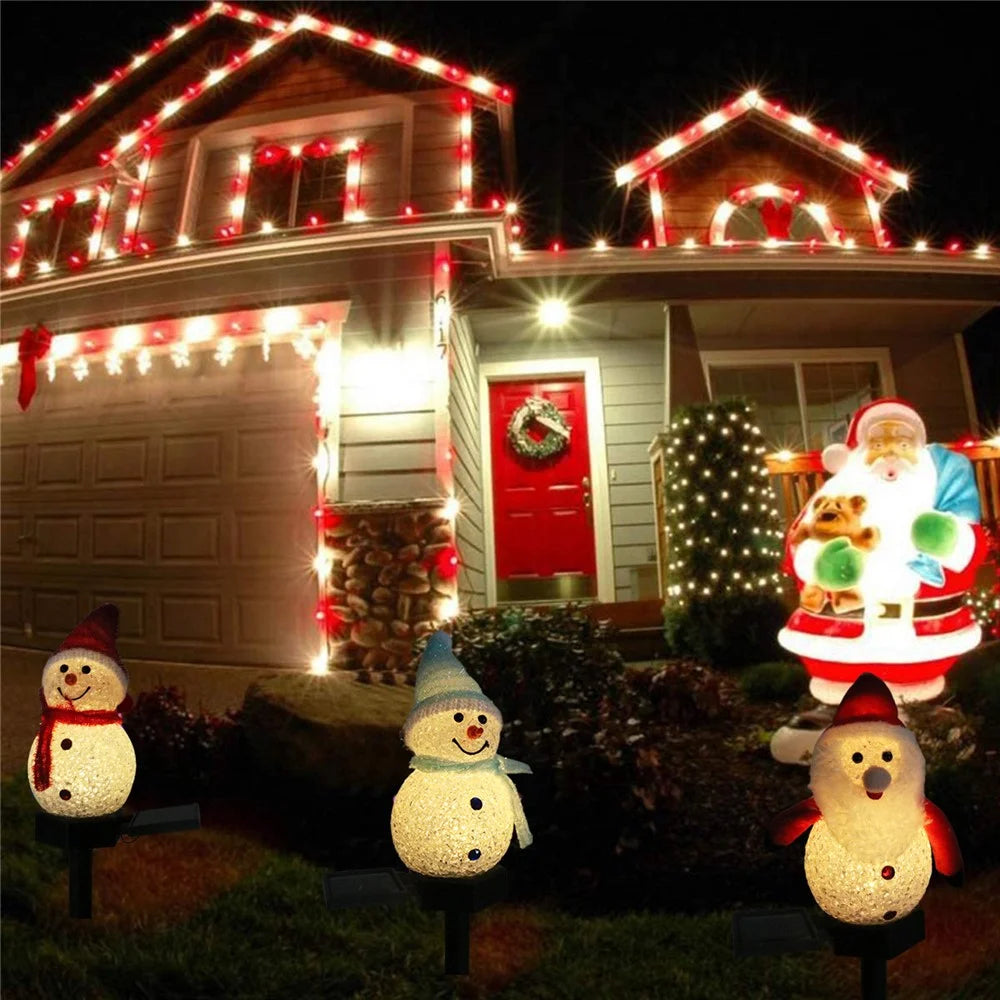 Solar Powered LED Garden Lights Christmas Outdoor Decorations Lawn Pathway Lighting Auto On / Off Waterproof - Pink Snowman - 6