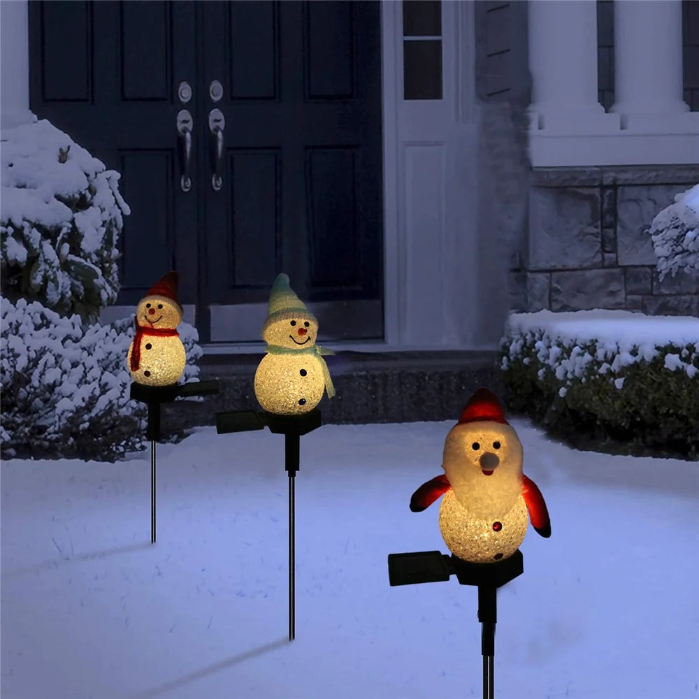 Solar Powered LED Garden Lights Christmas Outdoor Decorations Lawn Pathway Lighting Auto On / Off Waterproof - Pink Snowman - 7