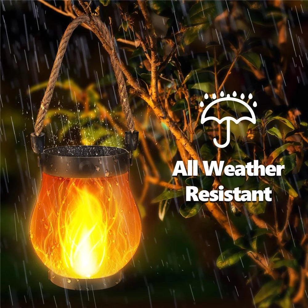 Solar Powered Flame Light Rope Hanging Outdoor Camping Lantern Garden Decor Lamp - 3