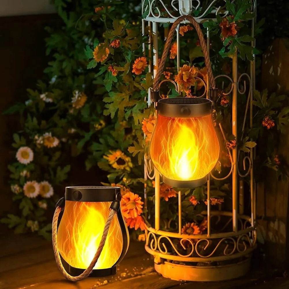 Solar Powered Flame Light Rope Hanging Outdoor Camping Lantern Garden Decor Lamp - 5