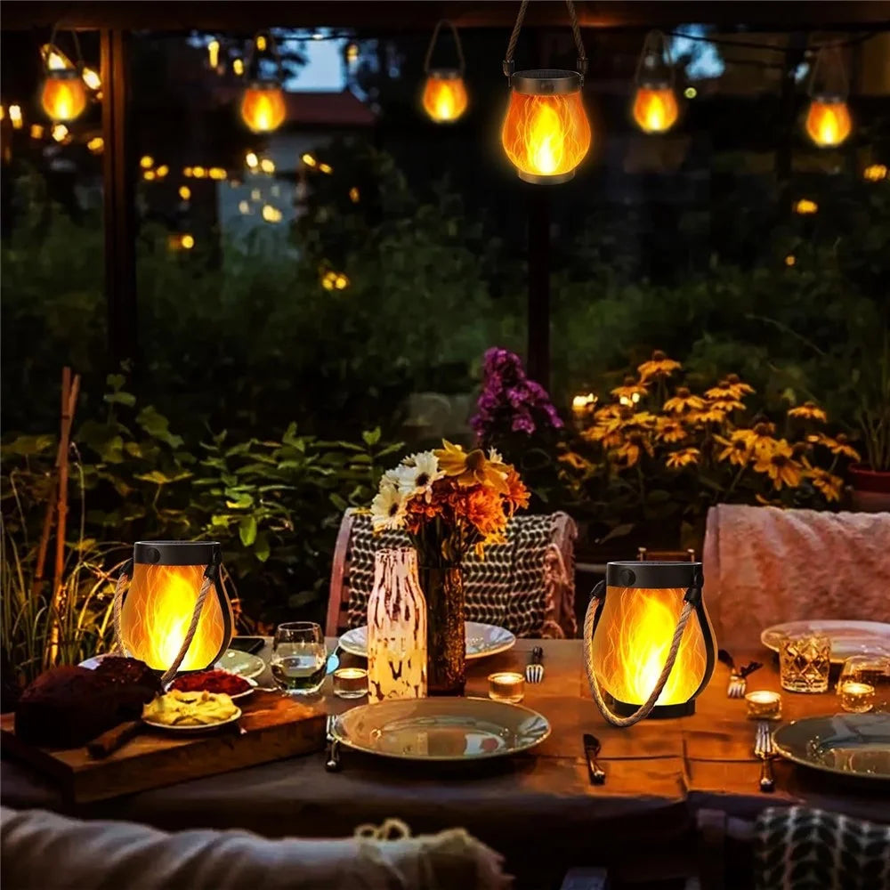Solar Powered Flame Light Rope Hanging Outdoor Camping Lantern Garden Decor Lamp - 6