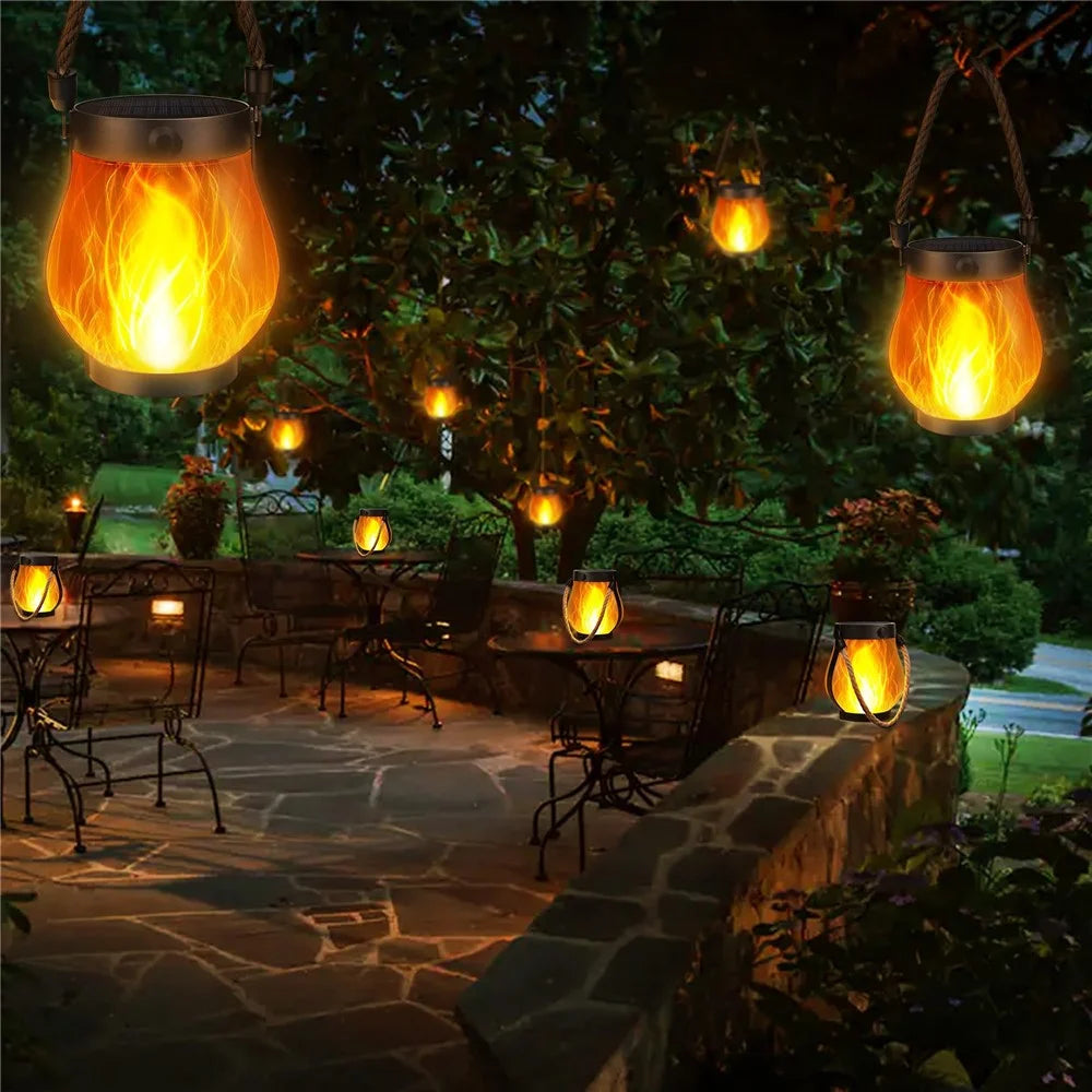 Solar Powered Flame Light Rope Hanging Outdoor Camping Lantern Garden Decor Lamp - 7