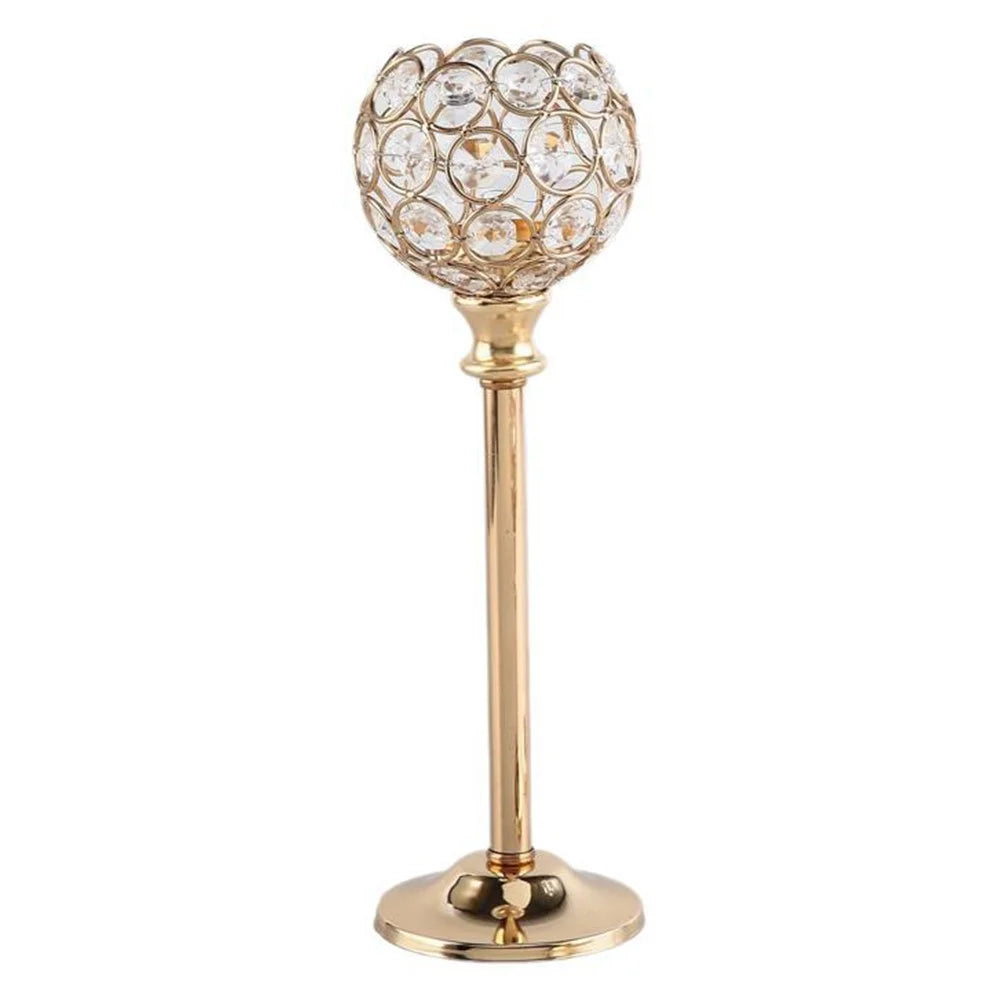 Crystal Candle Holder Decorative Centerpiece For Hotel Home Dining Table Elegant Ambiance Large Size - Gold - 1