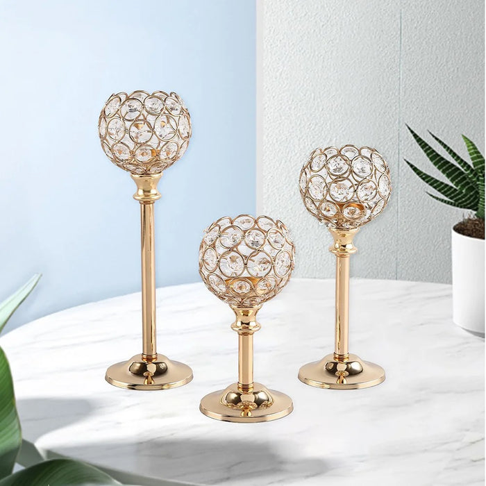Crystal Candle Holder Decorative Centerpiece For Hotel Home Dining Table Elegant Ambiance Large Size - Gold - 2