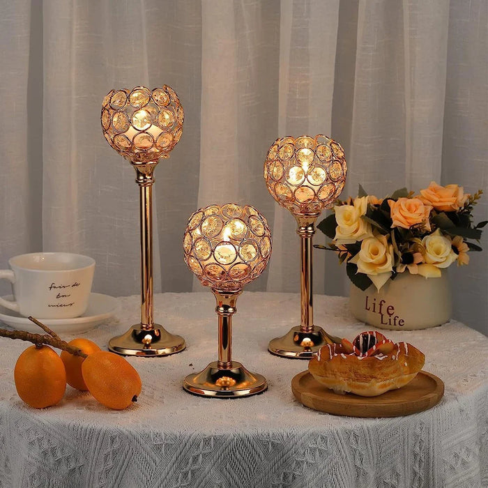 Crystal Candle Holder Decorative Centerpiece For Hotel Home Dining Table Elegant Ambiance Large Size - Gold - 3