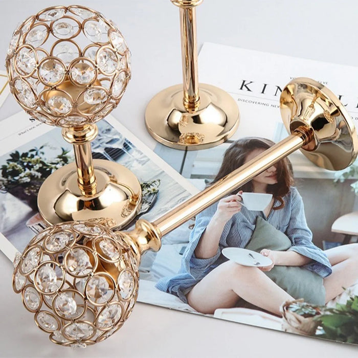 Crystal Candle Holder Decorative Centerpiece For Hotel Home Dining Table Elegant Ambiance Large Size - Gold - 4