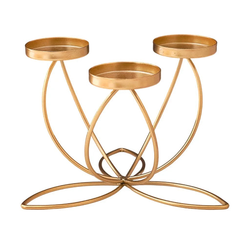 3 Candelabra Candle Holder for Tabletop Decoration Iron Candle Stand Candlestick - Gold - 1