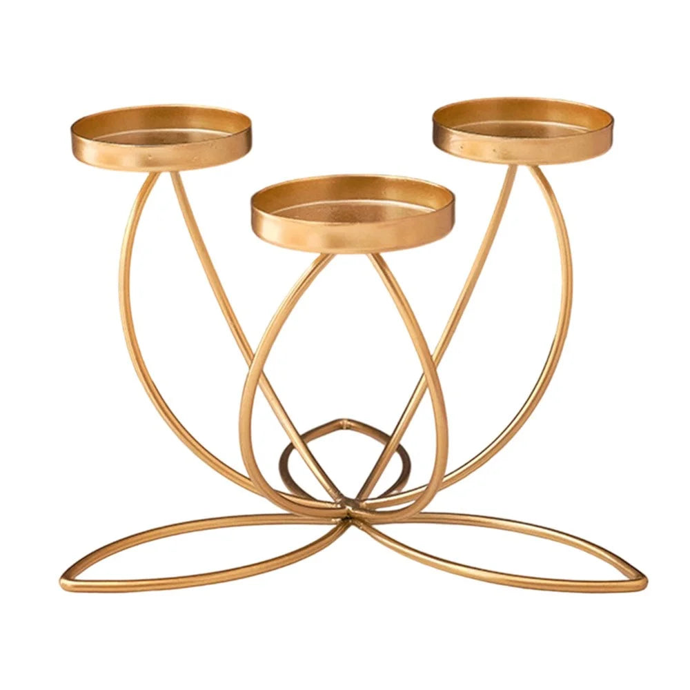 3 Candelabra Candle Holder for Tabletop Decoration Iron Candle Stand Candlestick - Gold - 1