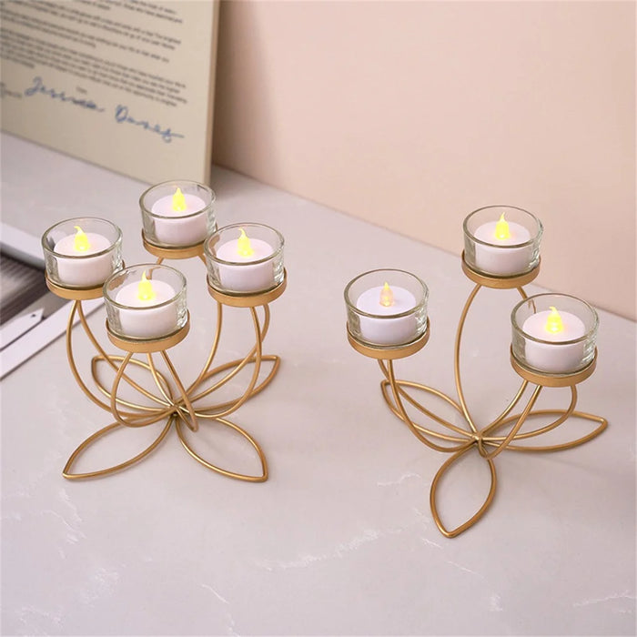 3 Candelabra Candle Holder for Tabletop Decoration Iron Candle Stand Candlestick - Gold - 2