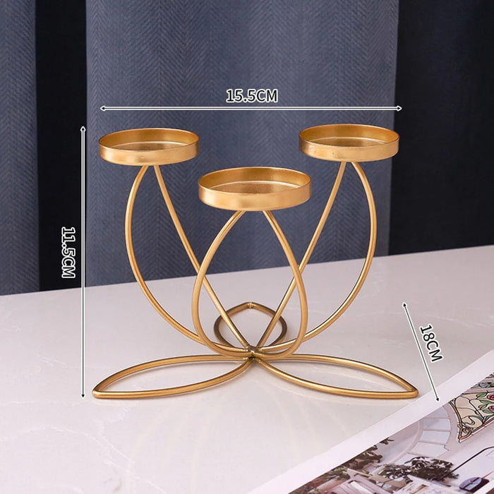 3 Candelabra Candle Holder for Tabletop Decoration Iron Candle Stand Candlestick - Gold - 3