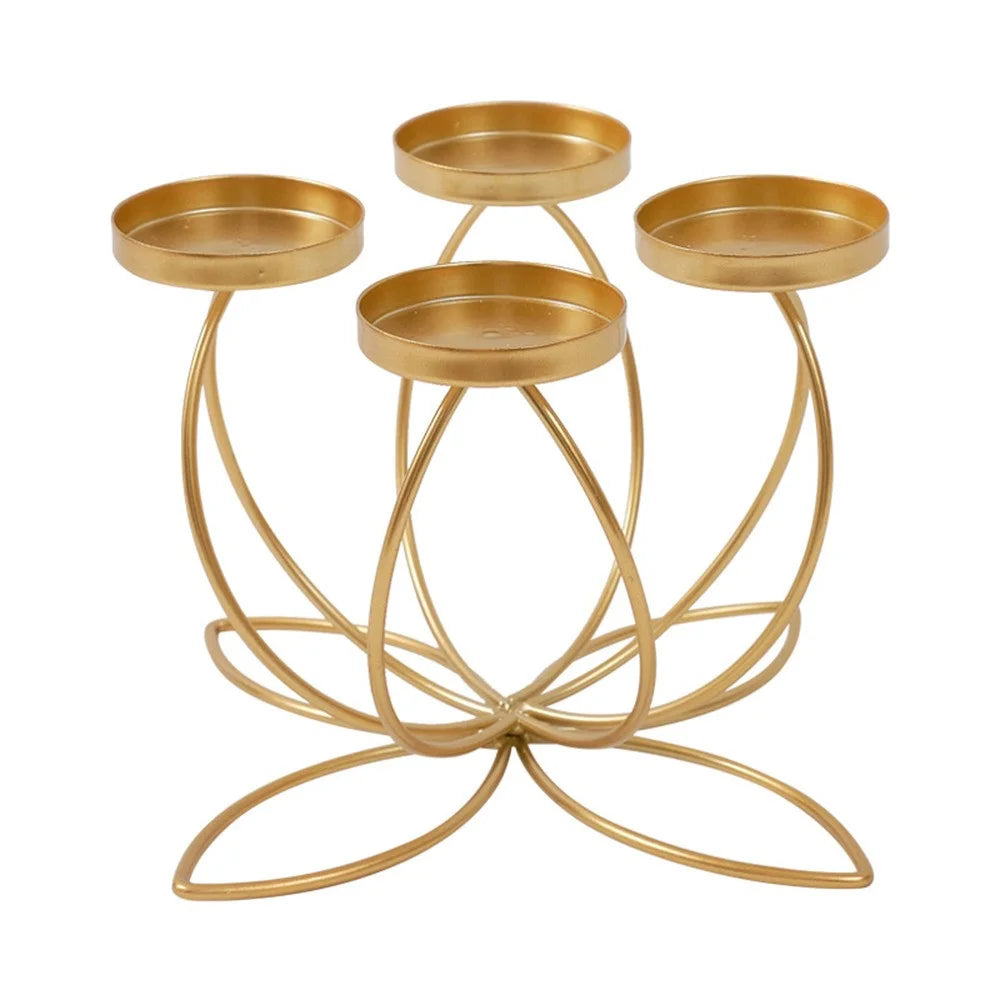 4 Candelabra Candle Holder for Tabletop Decoration Iron Candle Stand Candlestick - Gold - 1
