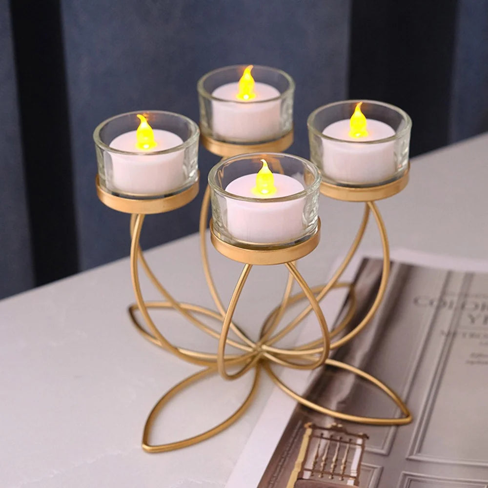 4 Candelabra Candle Holder for Tabletop Decoration Iron Candle Stand Candlestick - Gold - 2
