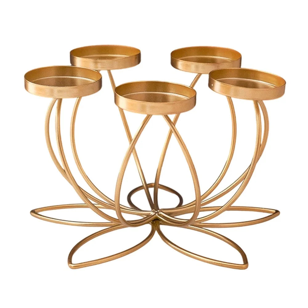5 Candelabra Candle Holder for Tabletop Decoration Iron Candle Stand Candlestick - Gold - 1