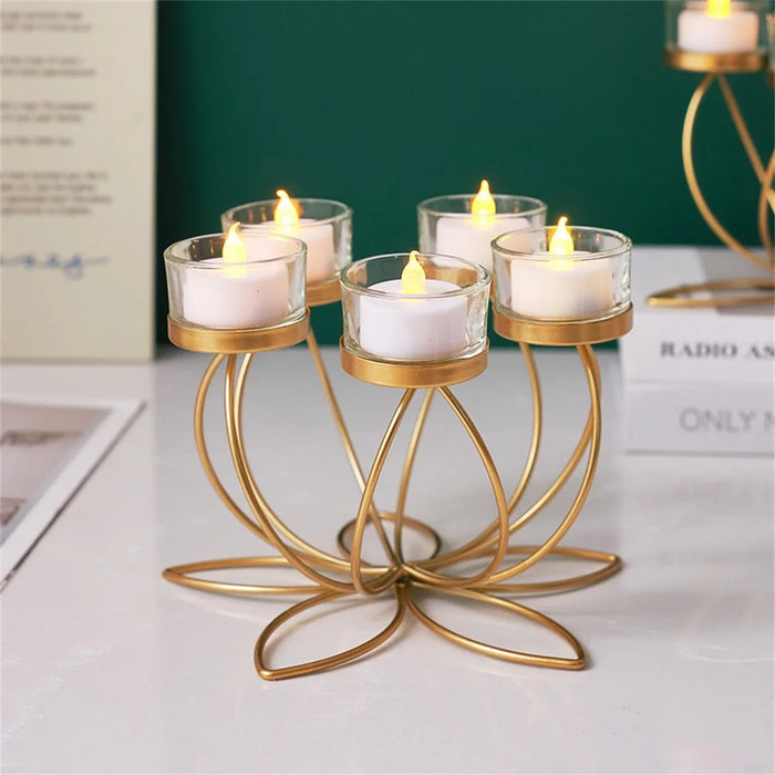 5 Candelabra Candle Holder for Tabletop Decoration Iron Candle Stand Candlestick - Gold - 3