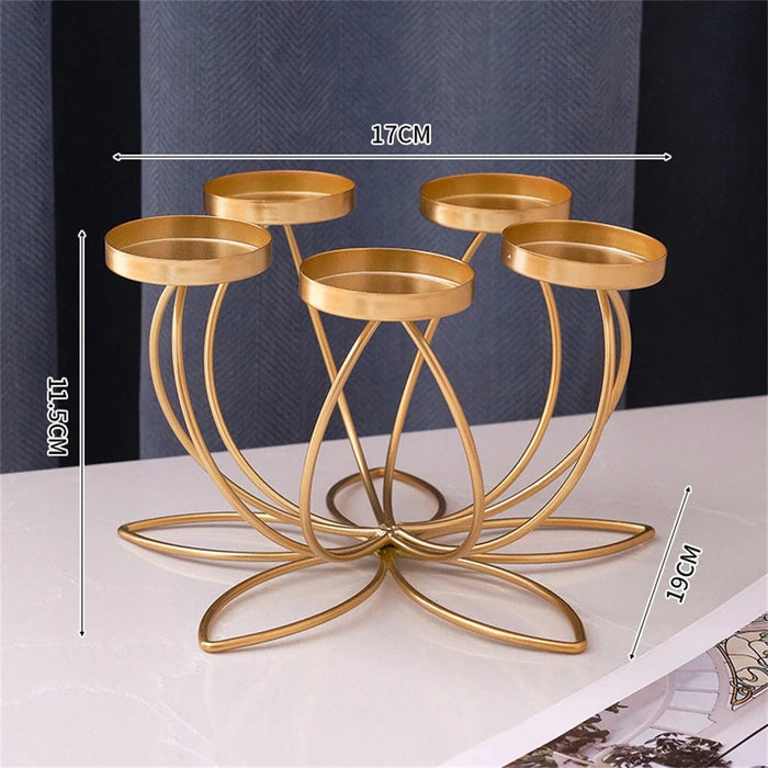 5 Candelabra Candle Holder for Tabletop Decoration Iron Candle Stand Candlestick - Gold - 4