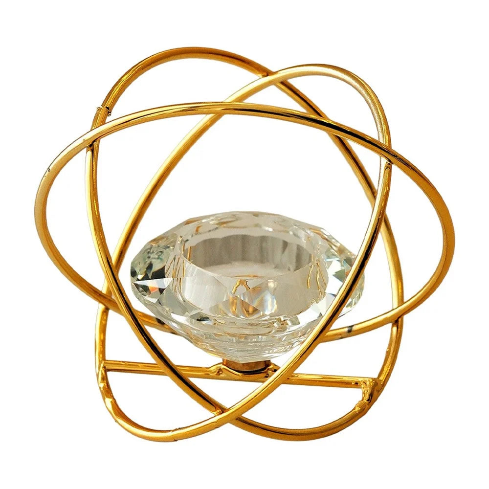 Iron Art Candle Holder Geometric Style Crystal Decoration Candlestick for Living Room / Entryway / Cafe / Restaurant - Gold - 1