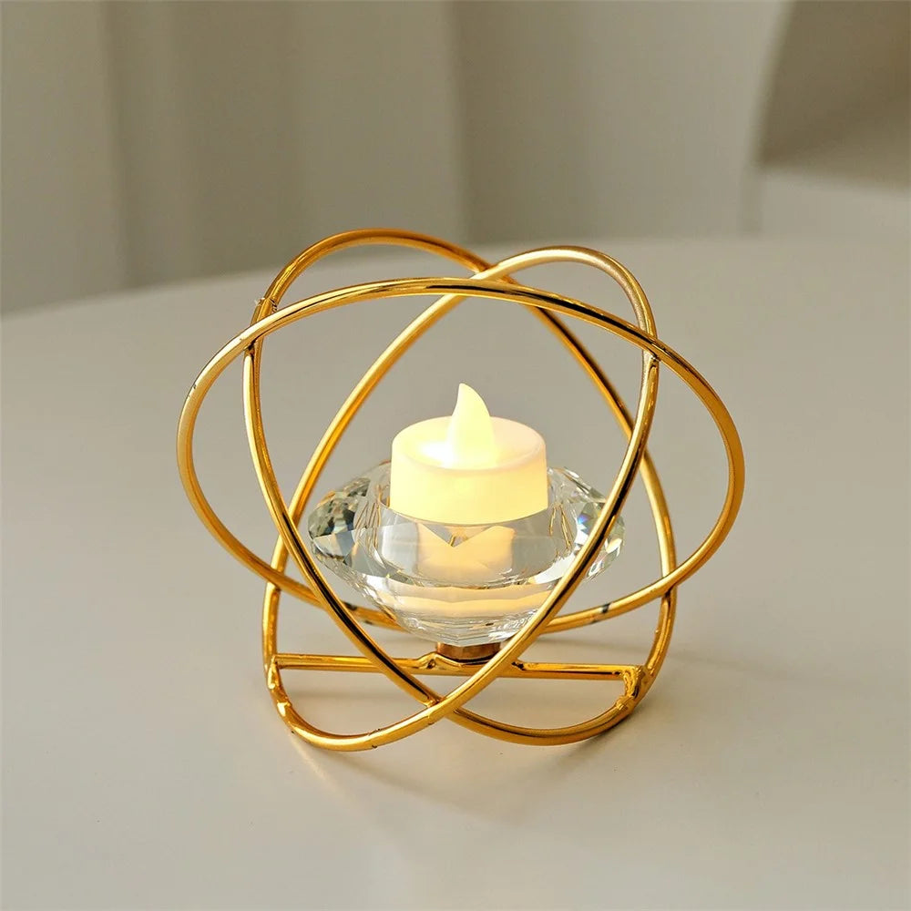 Iron Art Candle Holder Geometric Style Crystal Decoration Candlestick for Living Room / Entryway / Cafe / Restaurant - Gold - 2