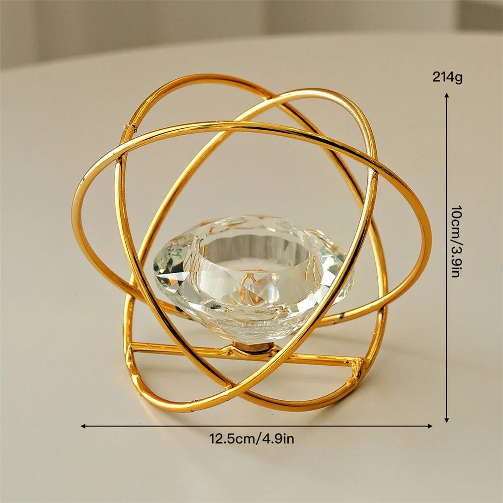 Iron Art Candle Holder Geometric Style Crystal Decoration Candlestick for Living Room / Entryway / Cafe / Restaurant - Gold - 5