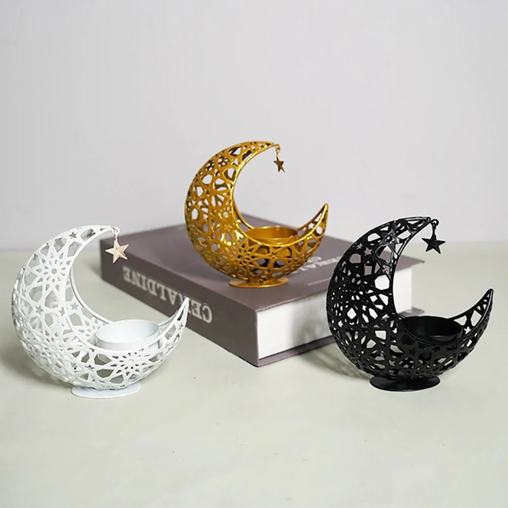 Moon Shape Candle Holder Iron Art Hollow Aromatherapy Furnace Decorative Home Craft Candlestick - Gold - 4