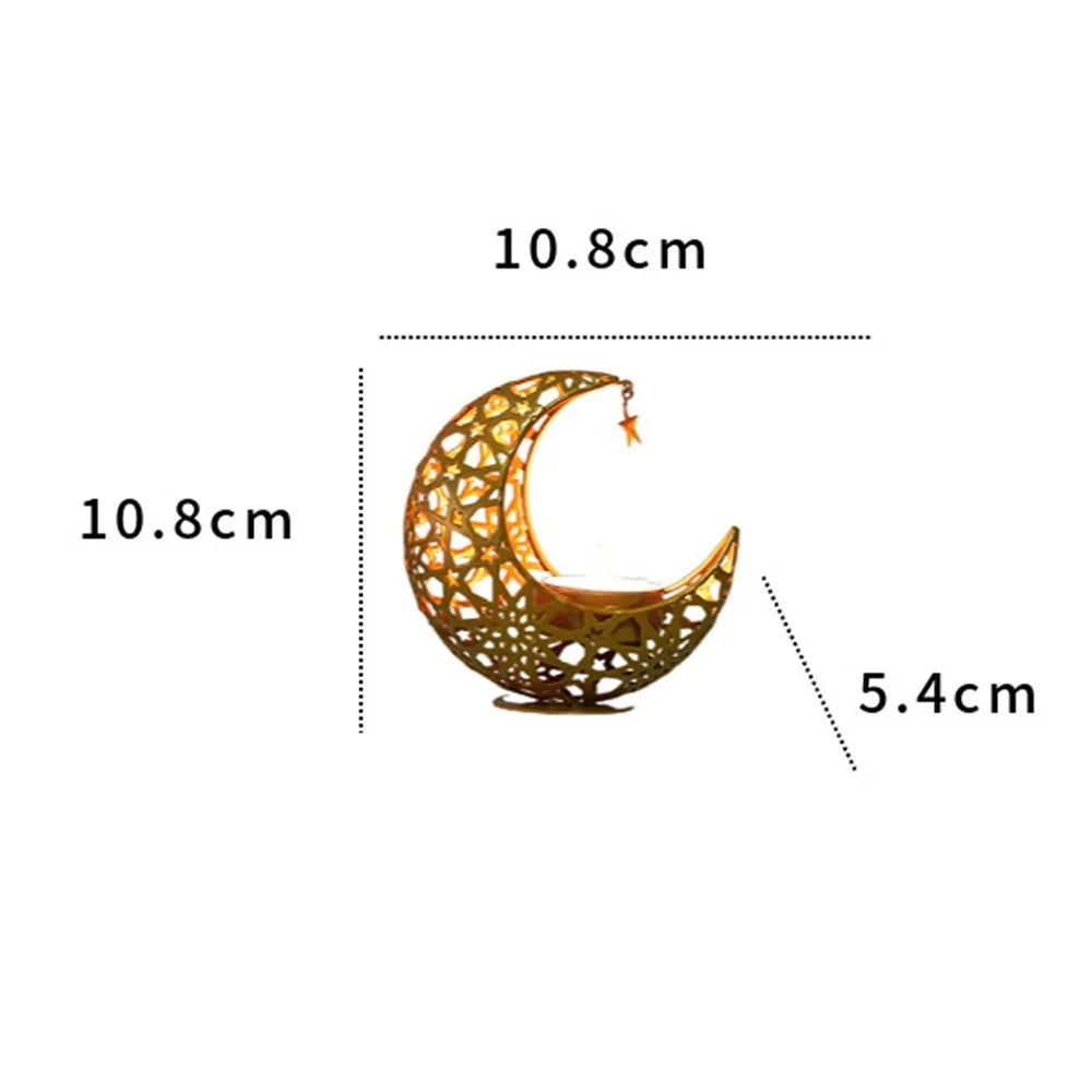 Moon Shape Candle Holder Iron Art Hollow Aromatherapy Furnace Decorative Home Craft Candlestick - Gold - 6
