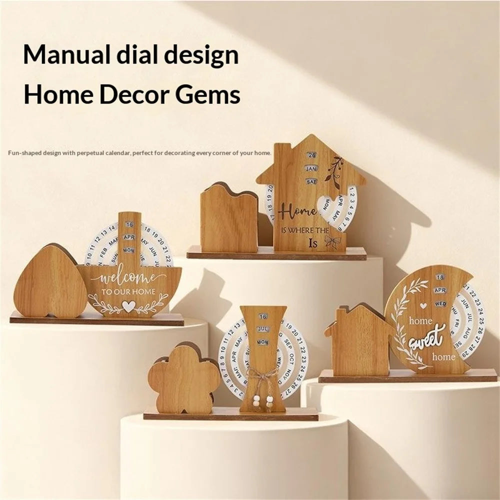 Creative Wooden Perpetual Calendar Desk Organizer Stress Relief Rotating Decoration Pen Holder for Students  /  Office Gifts - Moon - 2