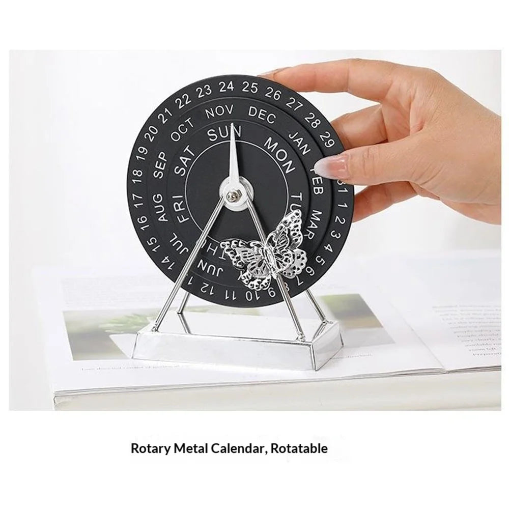 Creative Metal Desk Calendar Perpetual Manual Rotating Office Decor Ornament Gift - White  /  Gold Flower - 3