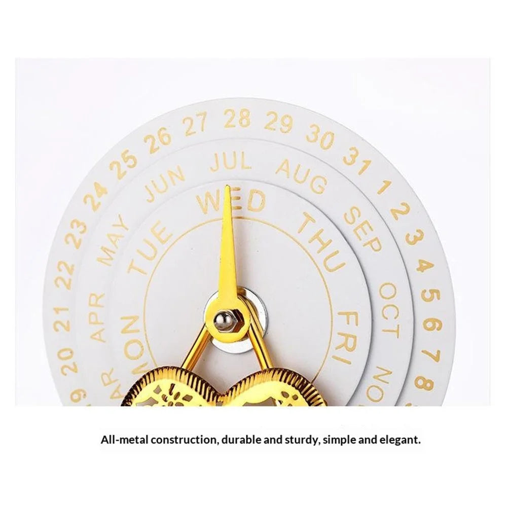 Creative Metal Desk Calendar Perpetual Manual Rotating Office Decor Ornament Gift - White  /  Gold Flower - 4