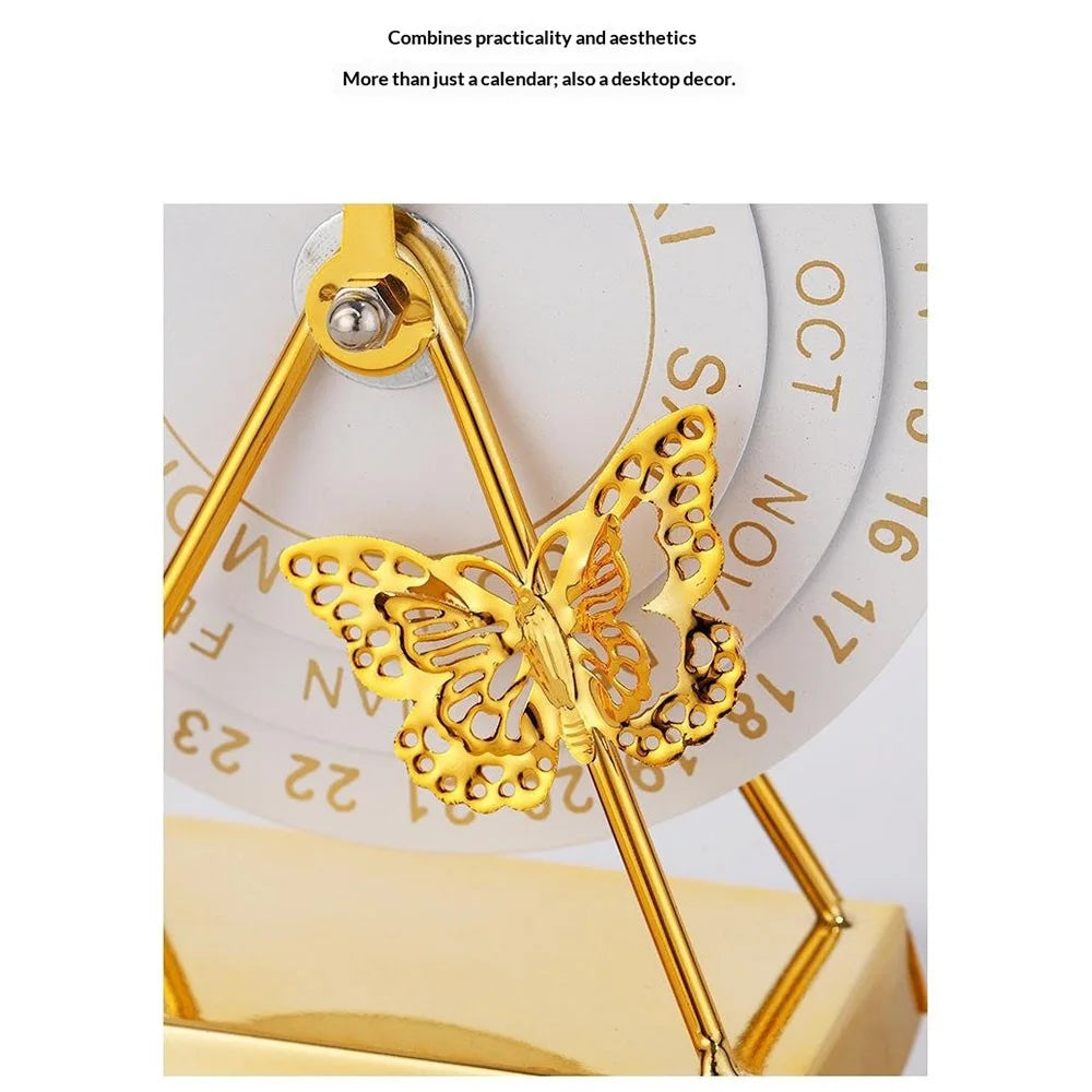 Creative Metal Desk Calendar Perpetual Manual Rotating Office Decor Ornament Gift - White  /  Gold Flower - 5