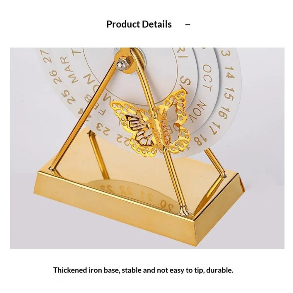 Creative Metal Desk Calendar Perpetual Manual Rotating Office Decor Ornament Gift - White  /  Gold Flower - 6