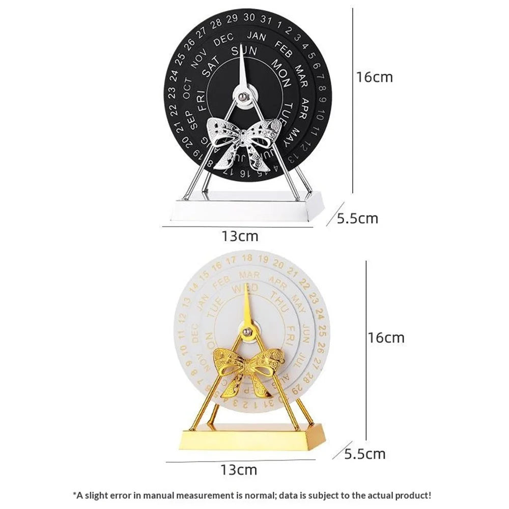 Creative Metal Desk Calendar Perpetual Manual Rotating Office Decor Ornament Gift - White  /  Gold Flower - 7