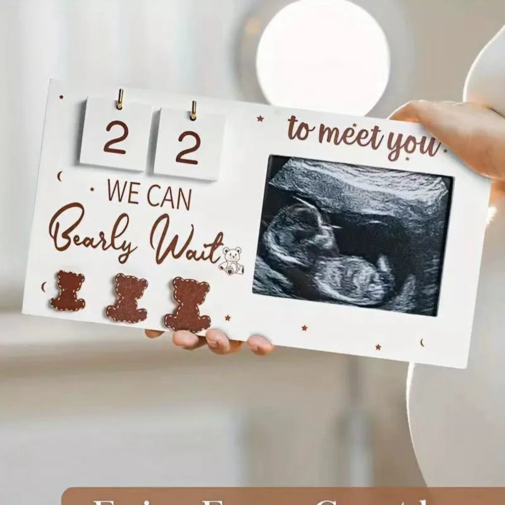Ultrasound Photo Frame For Baby Milestone Countdown Wooden Picture Display Newborn Birth Keepsake Desk Decor - HOME house - 5
