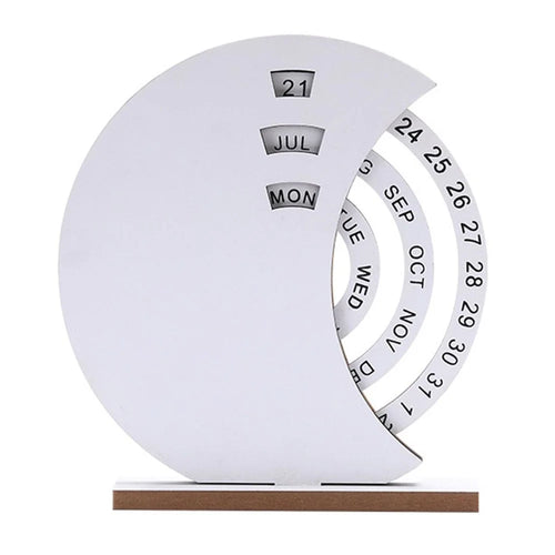 DIY Creative Wooden Perpetual Calendar Desktop Family Handmade Table Decoration Ornament - White Moon - 1