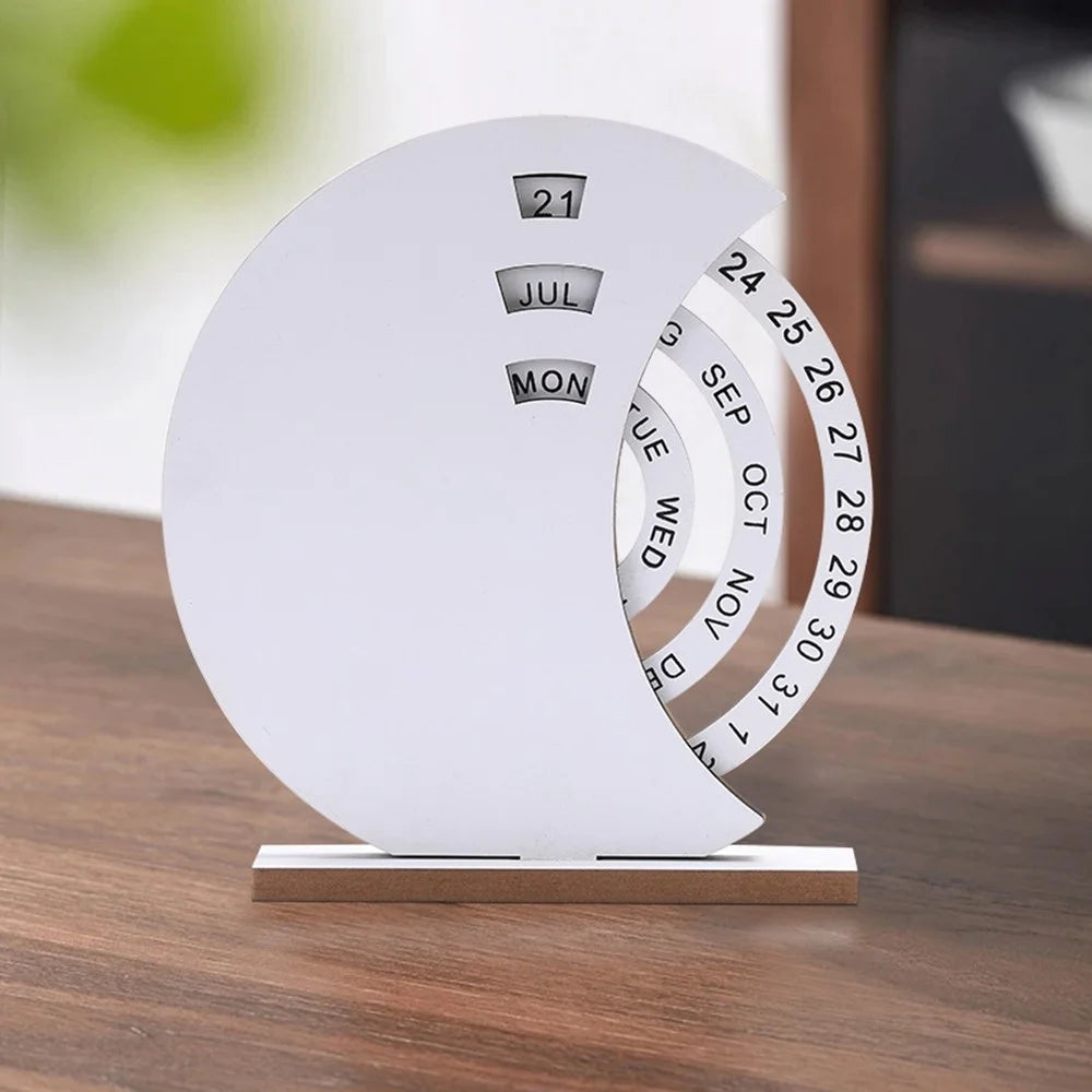 DIY Creative Wooden Perpetual Calendar Desktop Family Handmade Table Decoration Ornament - White Moon - 2