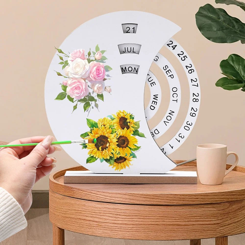 DIY Creative Wooden Perpetual Calendar Desktop Family Handmade Table Decoration Ornament - White Moon - 3