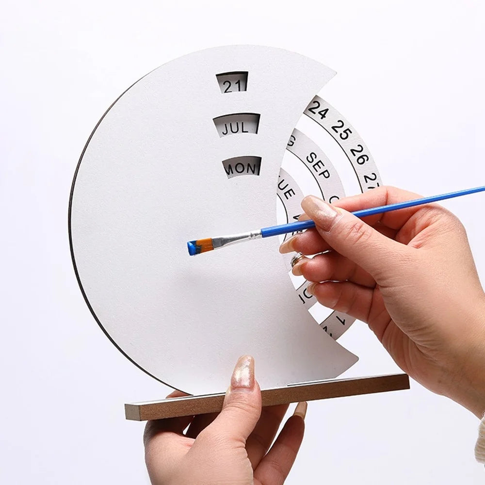 DIY Creative Wooden Perpetual Calendar Desktop Family Handmade Table Decoration Ornament - White Moon - 5