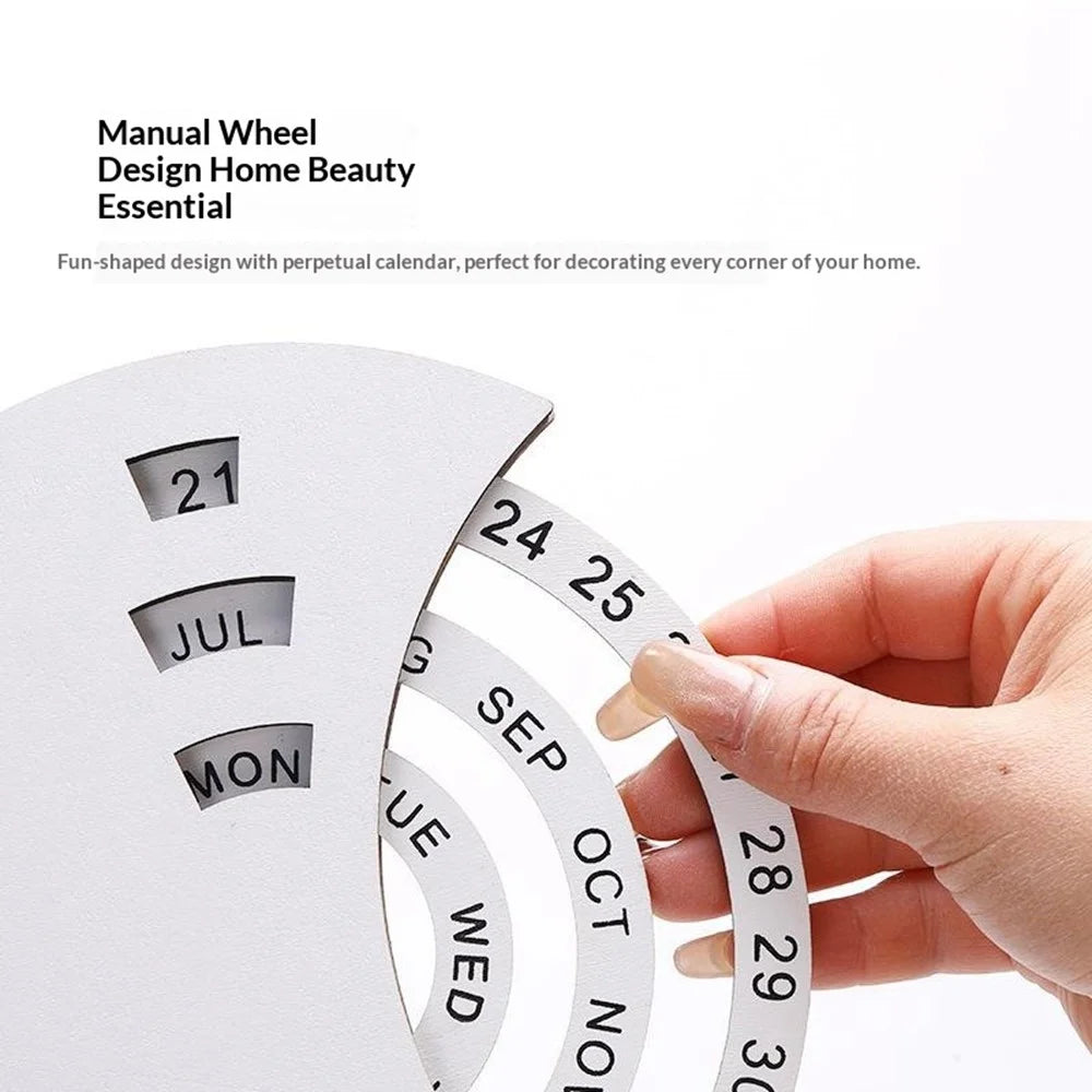 DIY Creative Wooden Perpetual Calendar Desktop Family Handmade Table Decoration Ornament - White Moon - 6