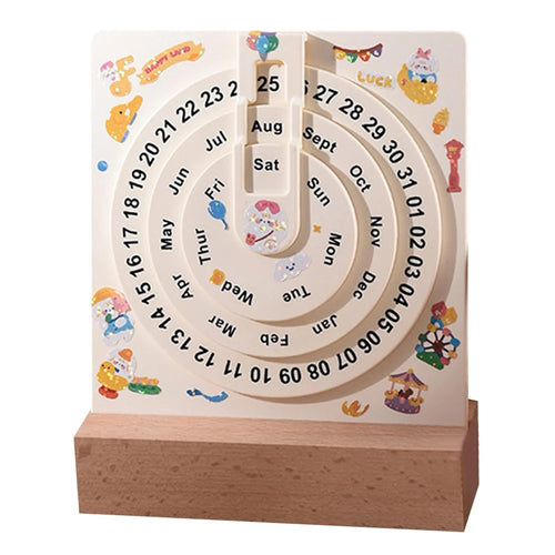 Creative Desk Calendar Wooden Rotating Perpetual Calendar for Home Office Desktop Decor, without Sticker - 1