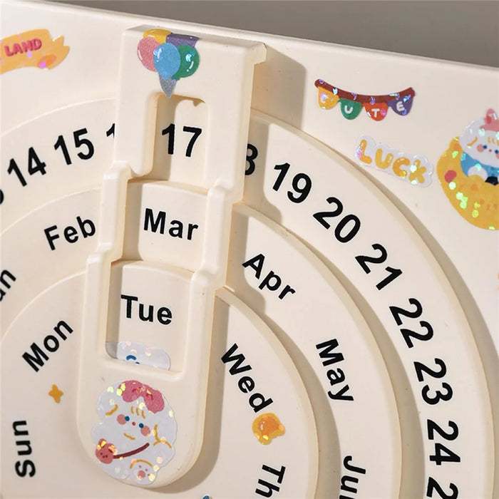 Creative Desk Calendar Wooden Rotating Perpetual Calendar for Home Office Desktop Decor, without Sticker - 6