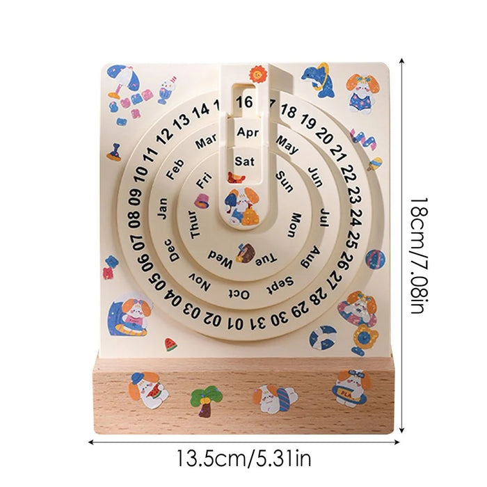 Creative Desk Calendar Wooden Rotating Perpetual Calendar for Home Office Desktop Decor, without Sticker - 7