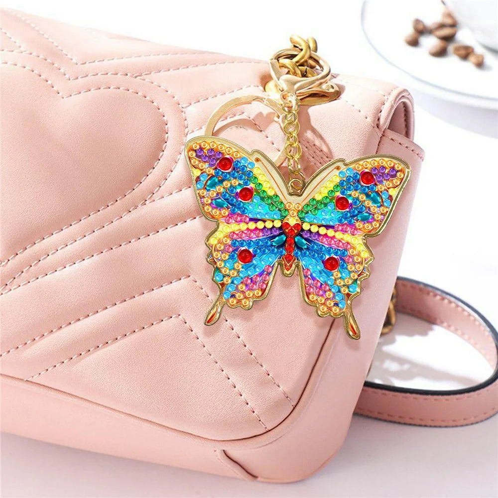 Butterfly Keychain DIY Rhinestone Painting Kit Colorful Handmade Backpack Charm Metal Key Ring Pendant - JHD05 - 2