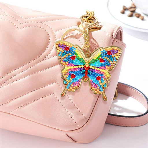 Butterfly Keychain DIY Rhinestone Painting Kit Colorful Handmade Backpack Charm Metal Key Ring Pendant - JHD05 - 2