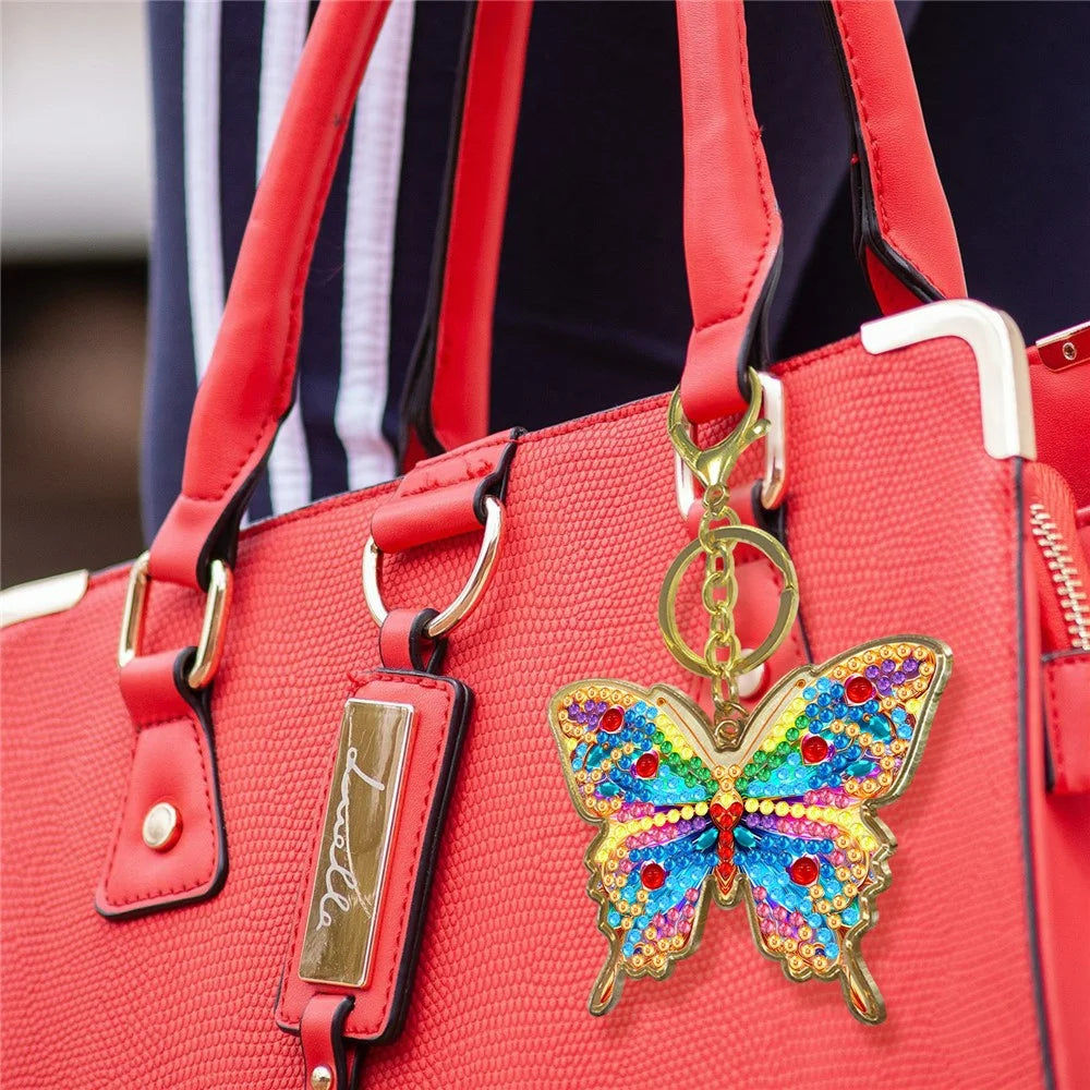 Butterfly Keychain DIY Rhinestone Painting Kit Colorful Handmade Backpack Charm Metal Key Ring Pendant - JHD05 - 3