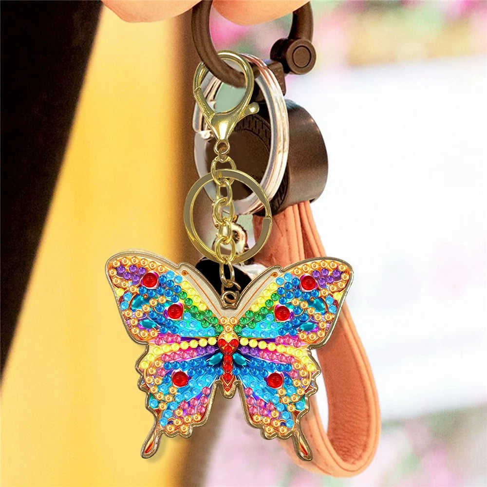 Butterfly Keychain DIY Rhinestone Painting Kit Colorful Handmade Backpack Charm Metal Key Ring Pendant - JHD05 - 4