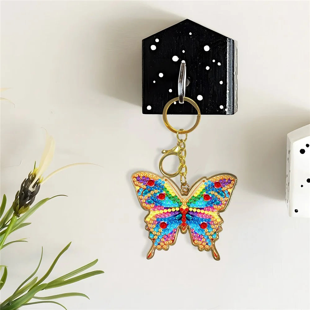 Butterfly Keychain DIY Rhinestone Painting Kit Colorful Handmade Backpack Charm Metal Key Ring Pendant - JHD05 - 5