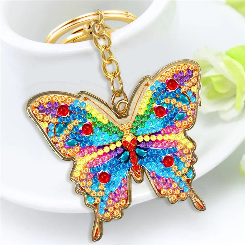 Butterfly Keychain DIY Rhinestone Painting Kit Colorful Handmade Backpack Charm Metal Key Ring Pendant - JHD05 - 6