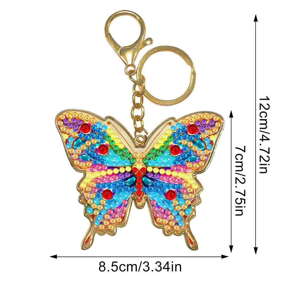 Butterfly Keychain DIY Rhinestone Painting Kit Colorful Handmade Backpack Charm Metal Key Ring Pendant - JHD05 - 7