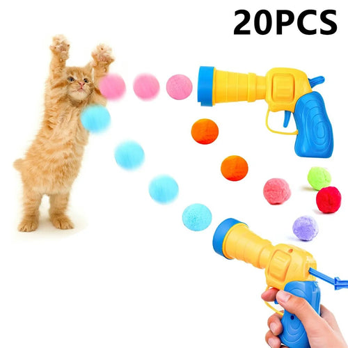 Cat Interactive Plush Ball Launcher Gun with 20 Colorful Balls Kitten Boredom Relief Toy for Indoor Play - 1