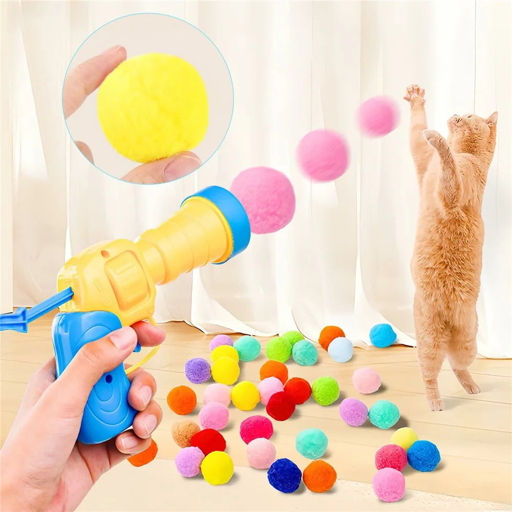 Cat Interactive Plush Ball Launcher Gun with 20 Colorful Balls Kitten Boredom Relief Toy for Indoor Play - 5