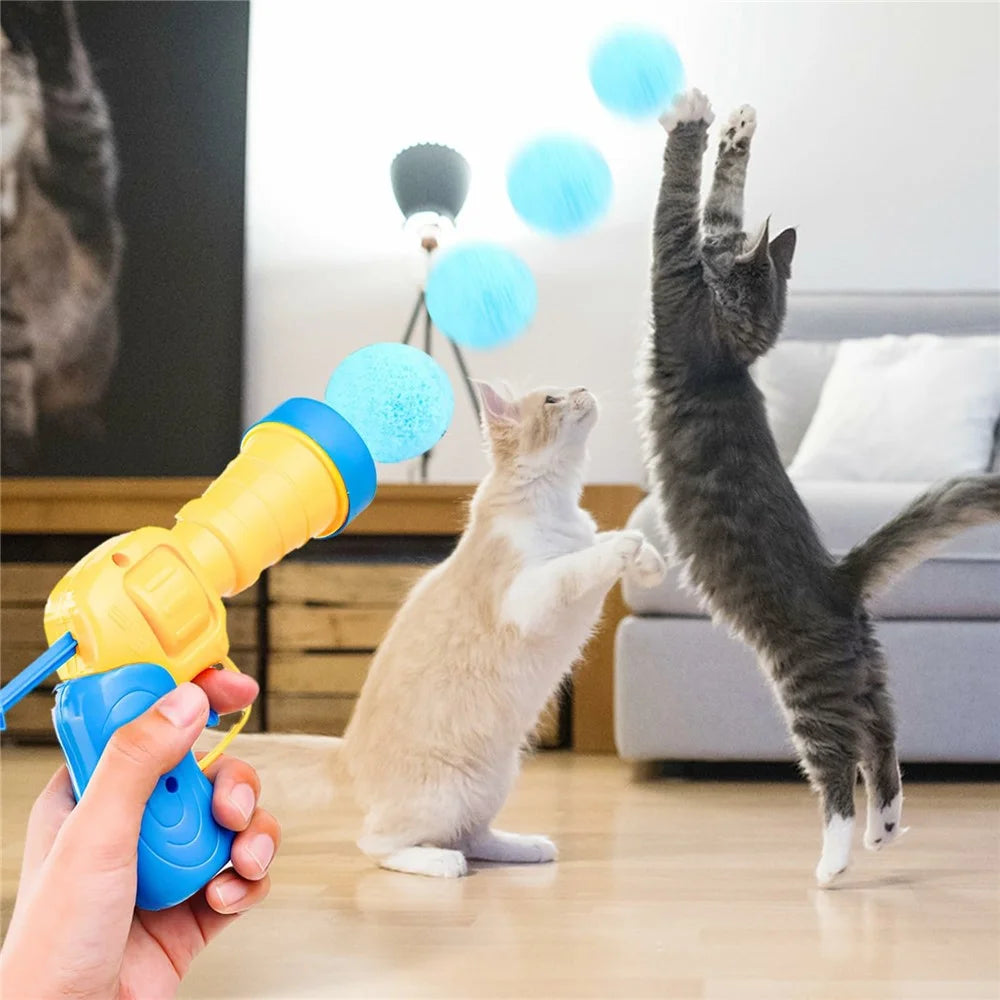 Cat Interactive Plush Ball Launcher Gun with 20 Colorful Balls Kitten Boredom Relief Toy for Indoor Play - 6