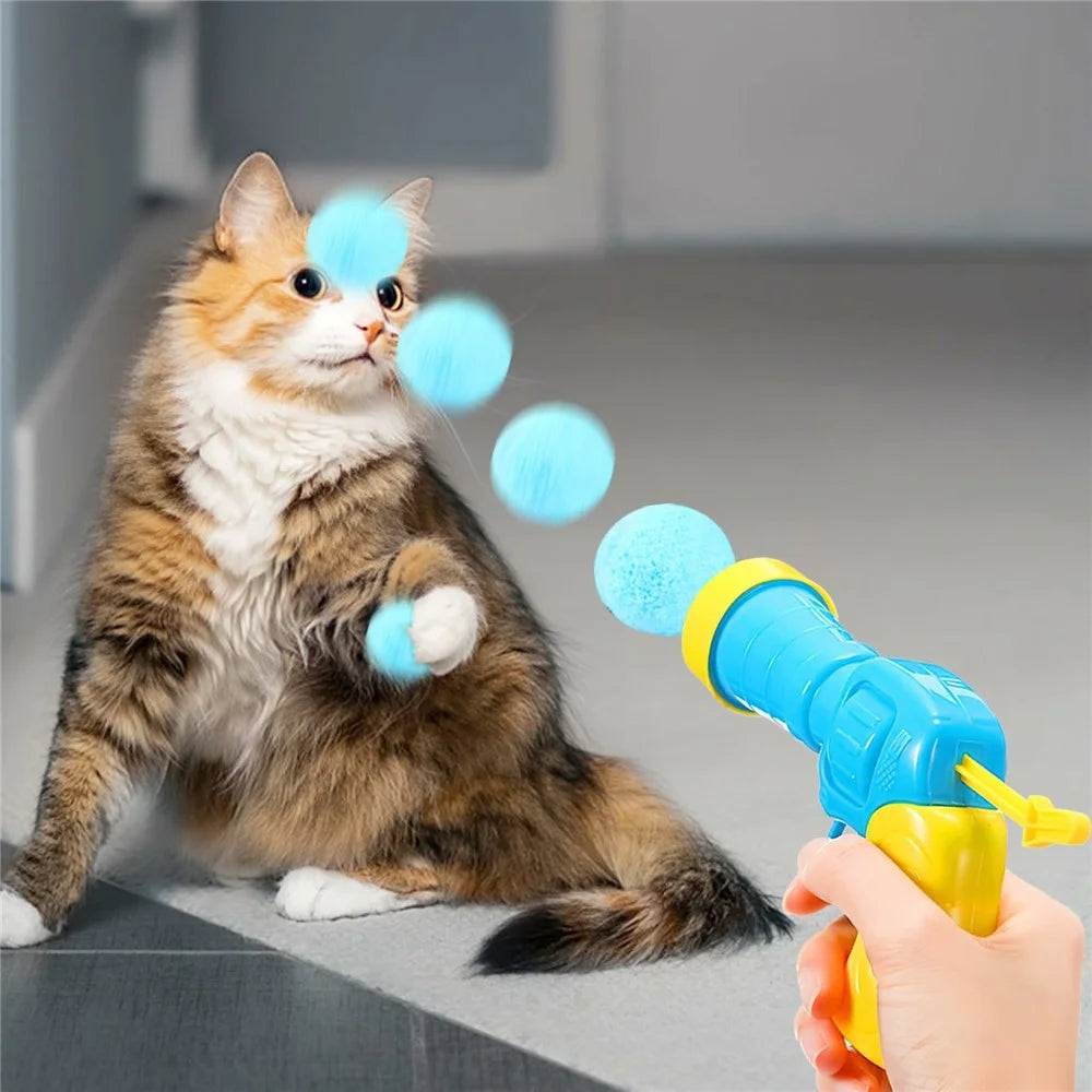 Cat Interactive Plush Ball Launcher Gun with 20 Colorful Balls Kitten Boredom Relief Toy for Indoor Play - 7